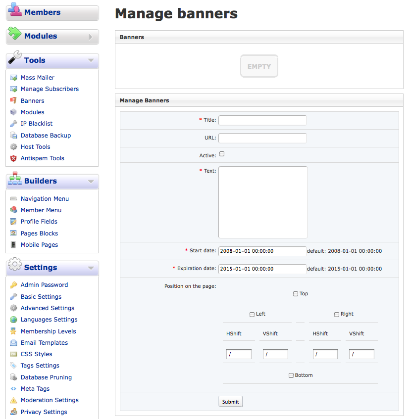 Manage Banners Screenshot